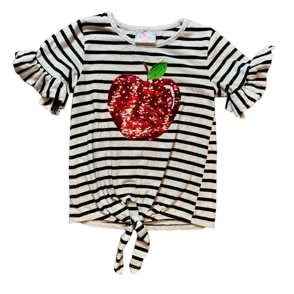 Ruffle Girl tshirt girls 7 apple sequin school